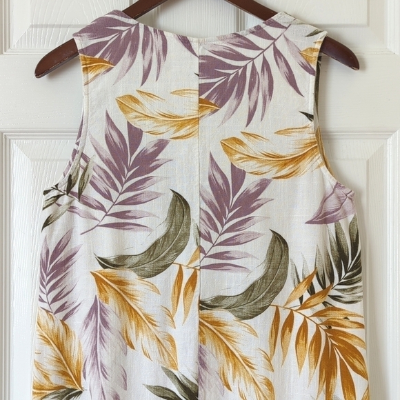 Orvis Tropical Leaf Printed Linen Blend Sleeveless V-neck Mini Dress White Small - Picture 12 of 12